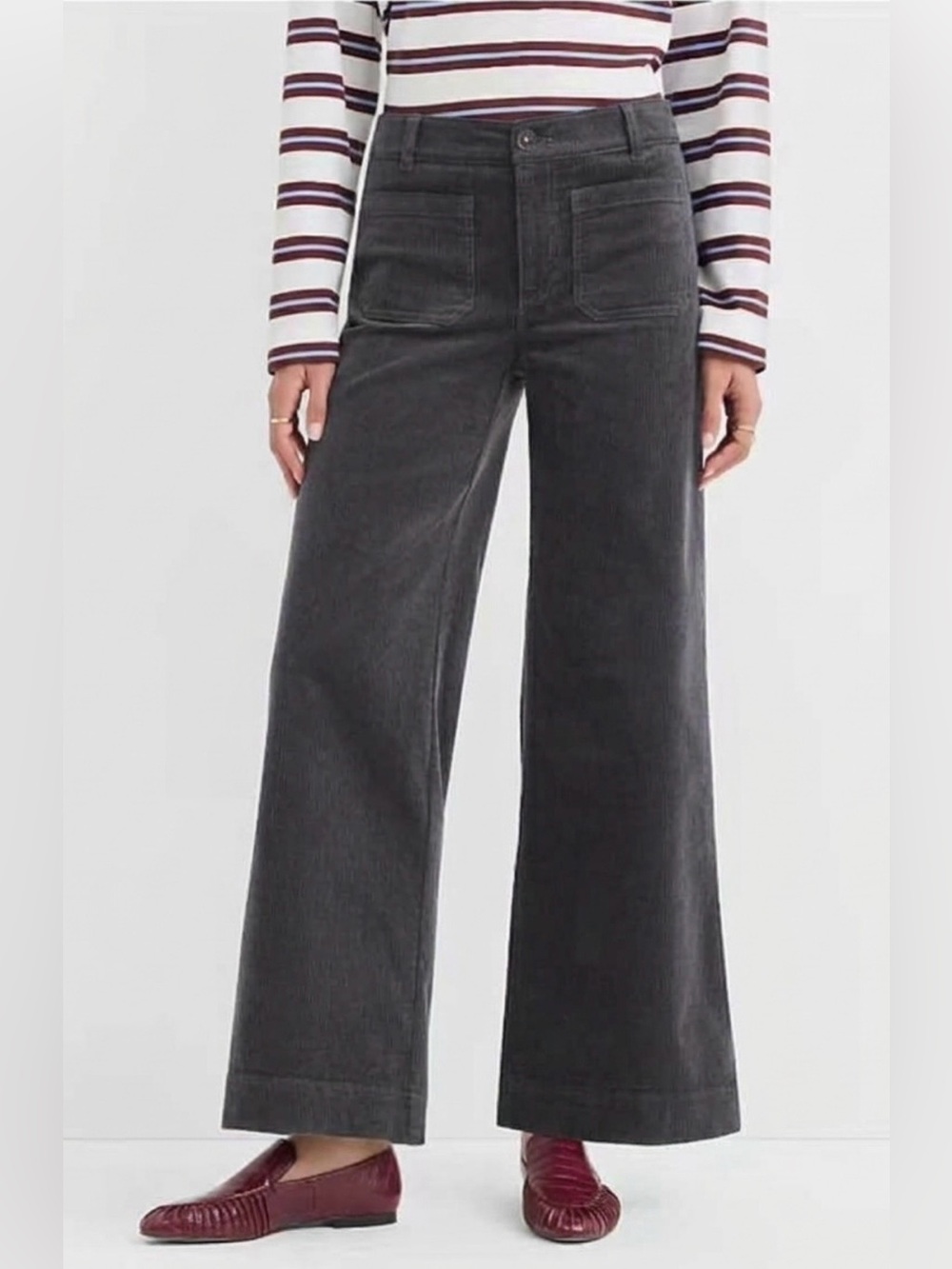 Loft Outlet Palmer Wide-Leg High-Rise Corduroy Pants - Charcoal Gray - NWT